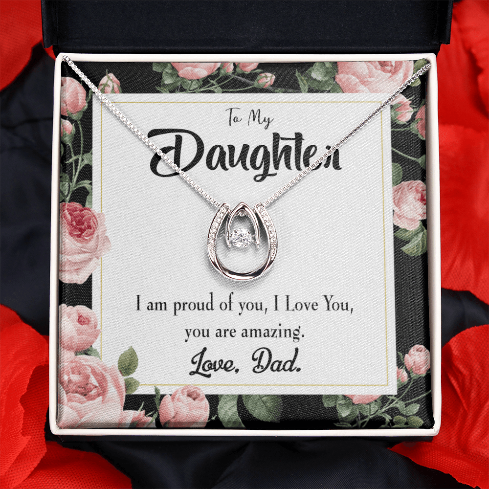 To My Daughter Amazing Daughter to Dad Lucky Horseshoe Necklace Message Card 14k w CZ Crystals-Express Your Love Gifts