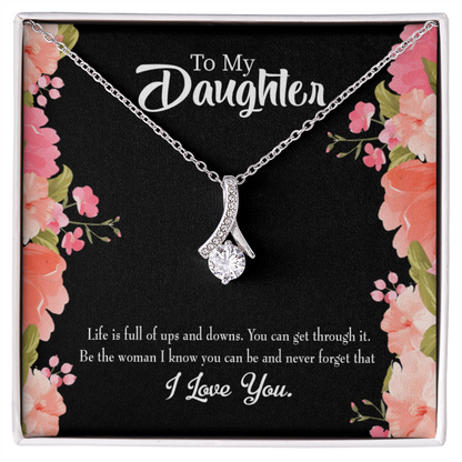 To My Daughter Be Strong Alluring Ribbon Necklace Message Card-Express Your Love Gifts