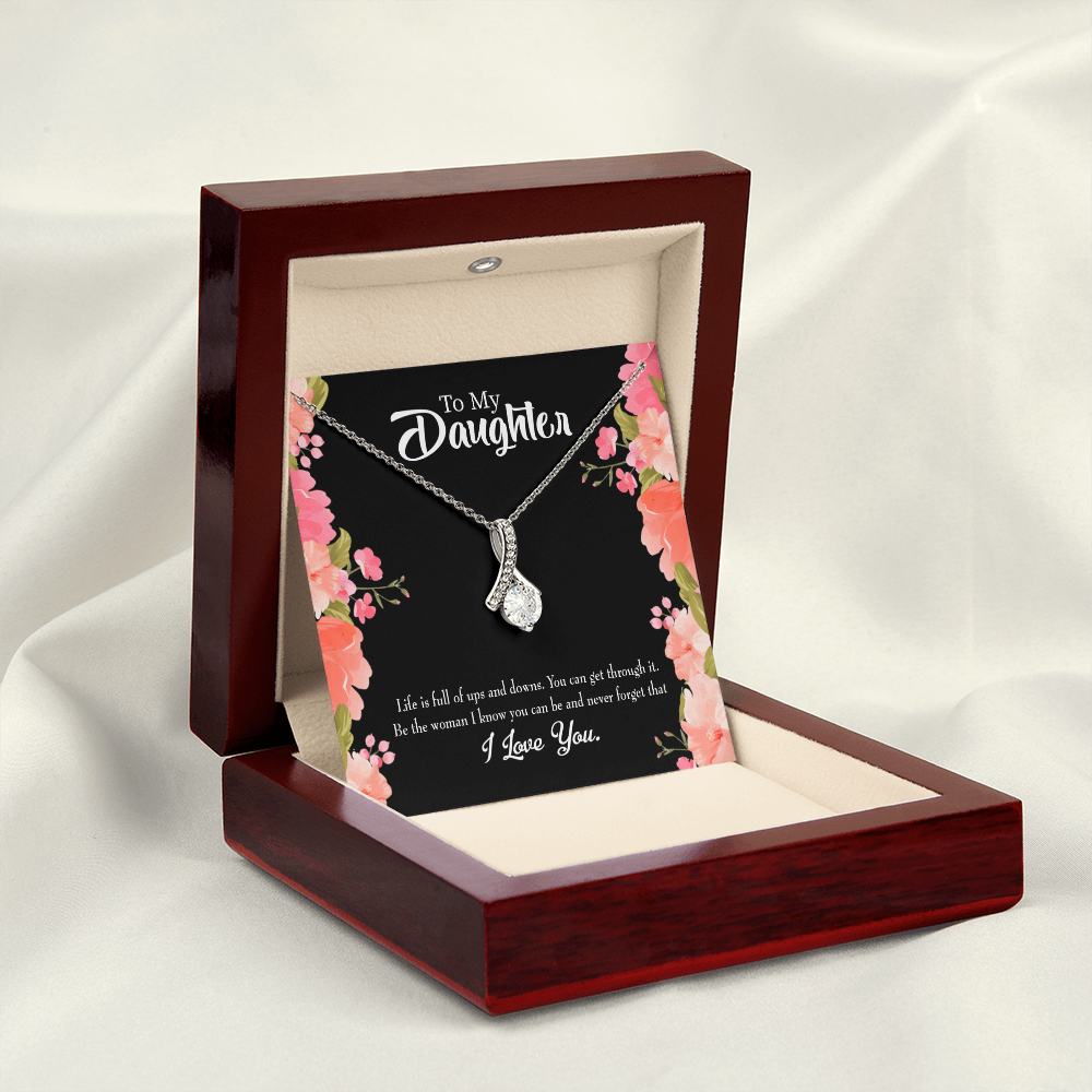 To My Daughter Be Strong Alluring Ribbon Necklace Message Card-Express Your Love Gifts