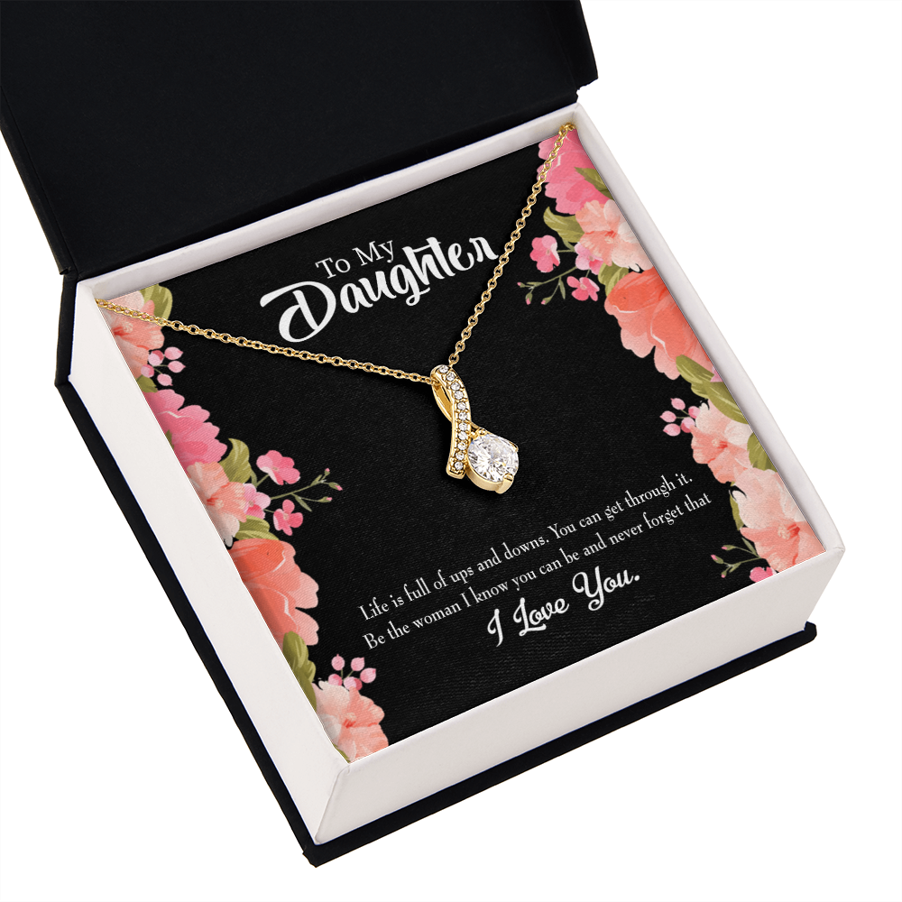 To My Daughter Be Strong Alluring Ribbon Necklace Message Card-Express Your Love Gifts