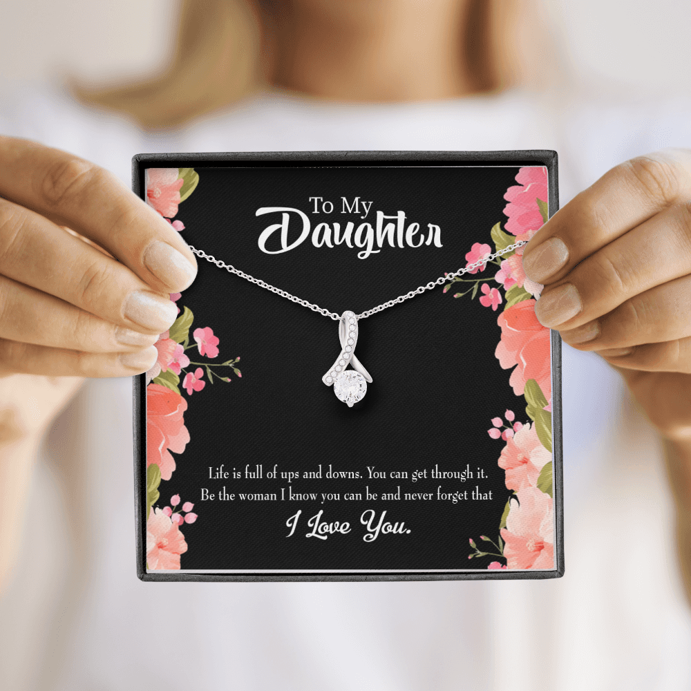 To My Daughter Be Strong Alluring Ribbon Necklace Message Card-Express Your Love Gifts