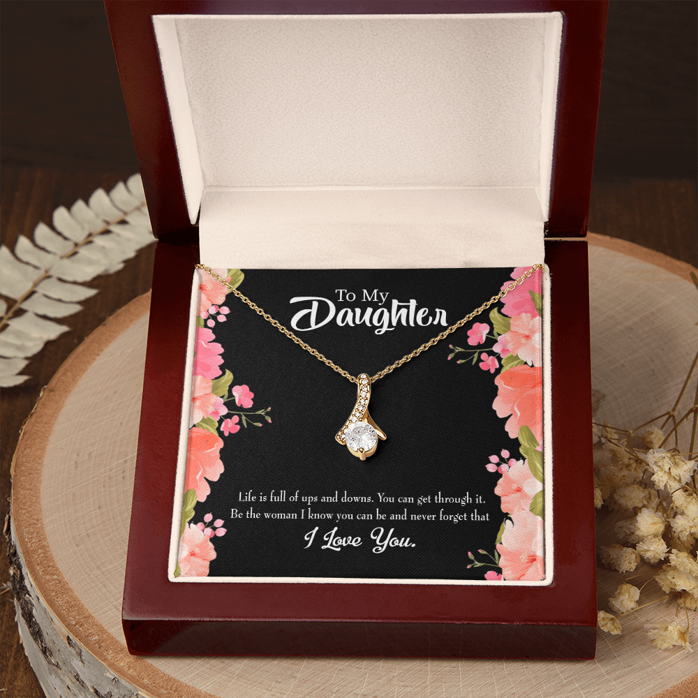To My Daughter Be Strong Alluring Ribbon Necklace Message Card-Express Your Love Gifts