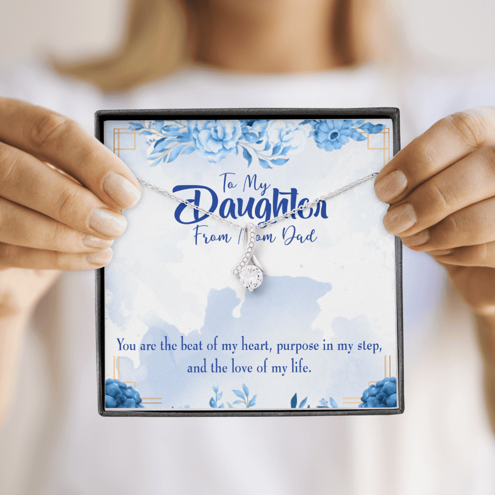 To My Daughter Beat of my Heart Alluring Ribbon Necklace Message Card-Express Your Love Gifts