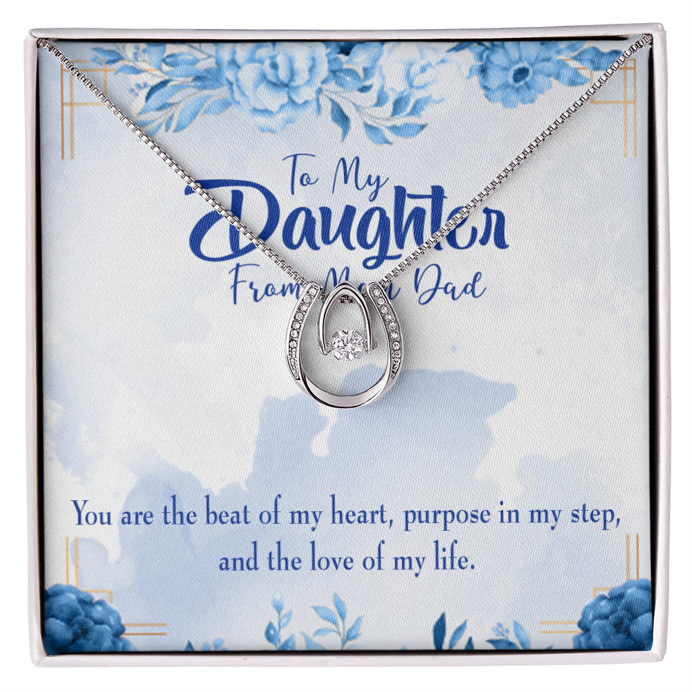 To My Daughter Beat of my Heart Lucky Horseshoe Necklace Message Card 14k w CZ Crystals-Express Your Love Gifts