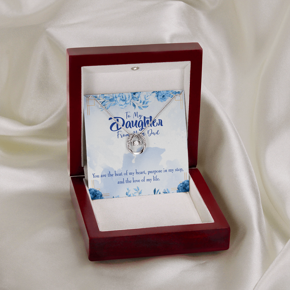 To My Daughter Beat of my Heart Lucky Horseshoe Necklace Message Card 14k w CZ Crystals-Express Your Love Gifts