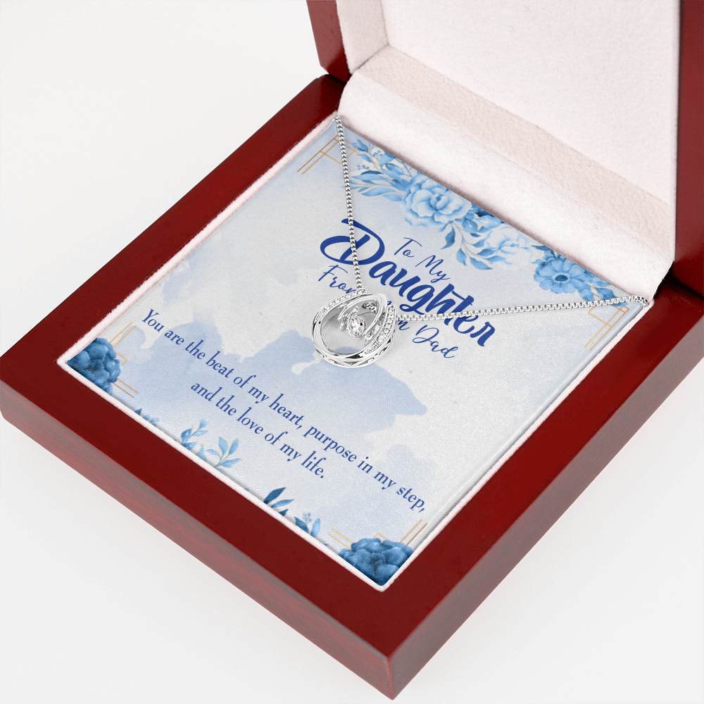 To My Daughter Beat of my Heart Lucky Horseshoe Necklace Message Card 14k w CZ Crystals-Express Your Love Gifts