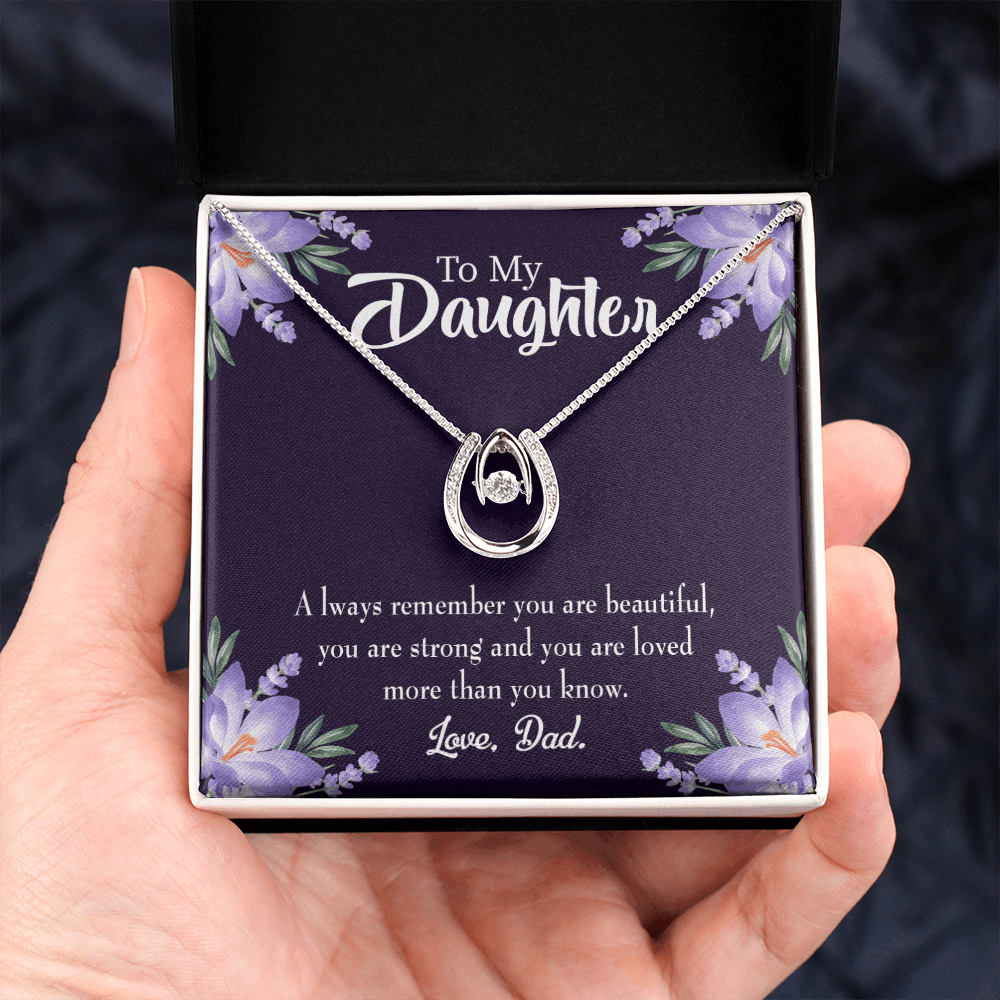 To My Daughter Beautiful and Strong From Dad Lucky Horseshoe Necklace Message Card 14k w CZ Crystals-Express Your Love Gifts