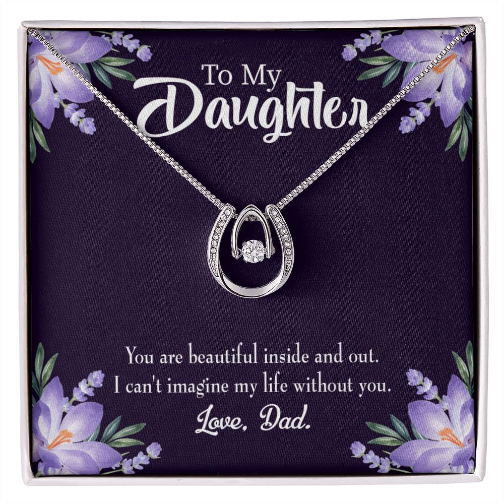 To My Daughter Beautiful Inside and Out Dad Lucky Horseshoe Necklace Message Card 14k w CZ Crystals-Express Your Love Gifts