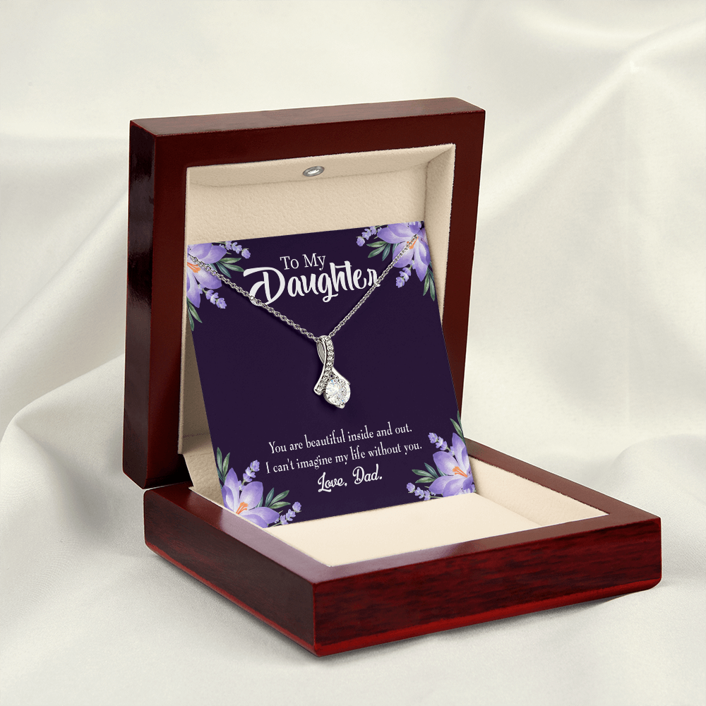 To My Daughter Beautiful Inside and Out From Dad Alluring Ribbon Necklace Message Card-Express Your Love Gifts