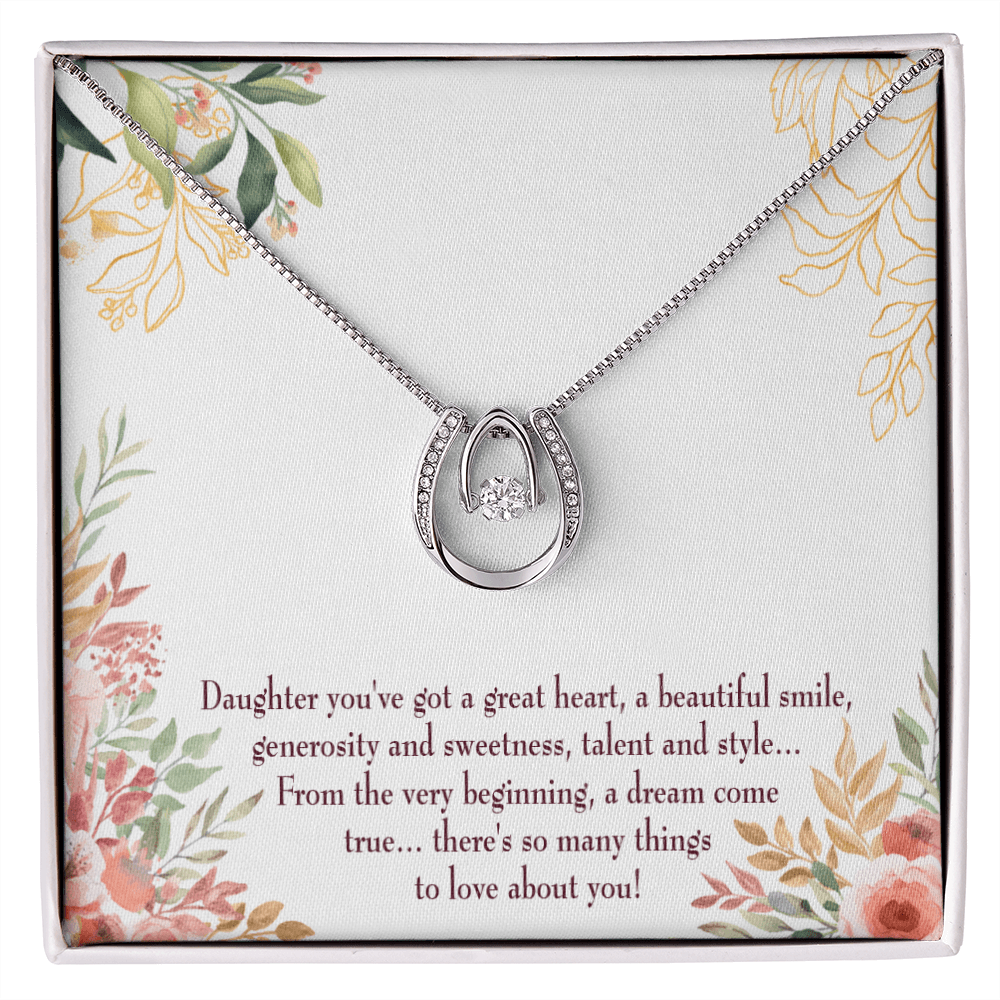 To My Daughter Beautiful Smile Lucky Horseshoe Necklace Message Card 14k w CZ Crystals-Express Your Love Gifts