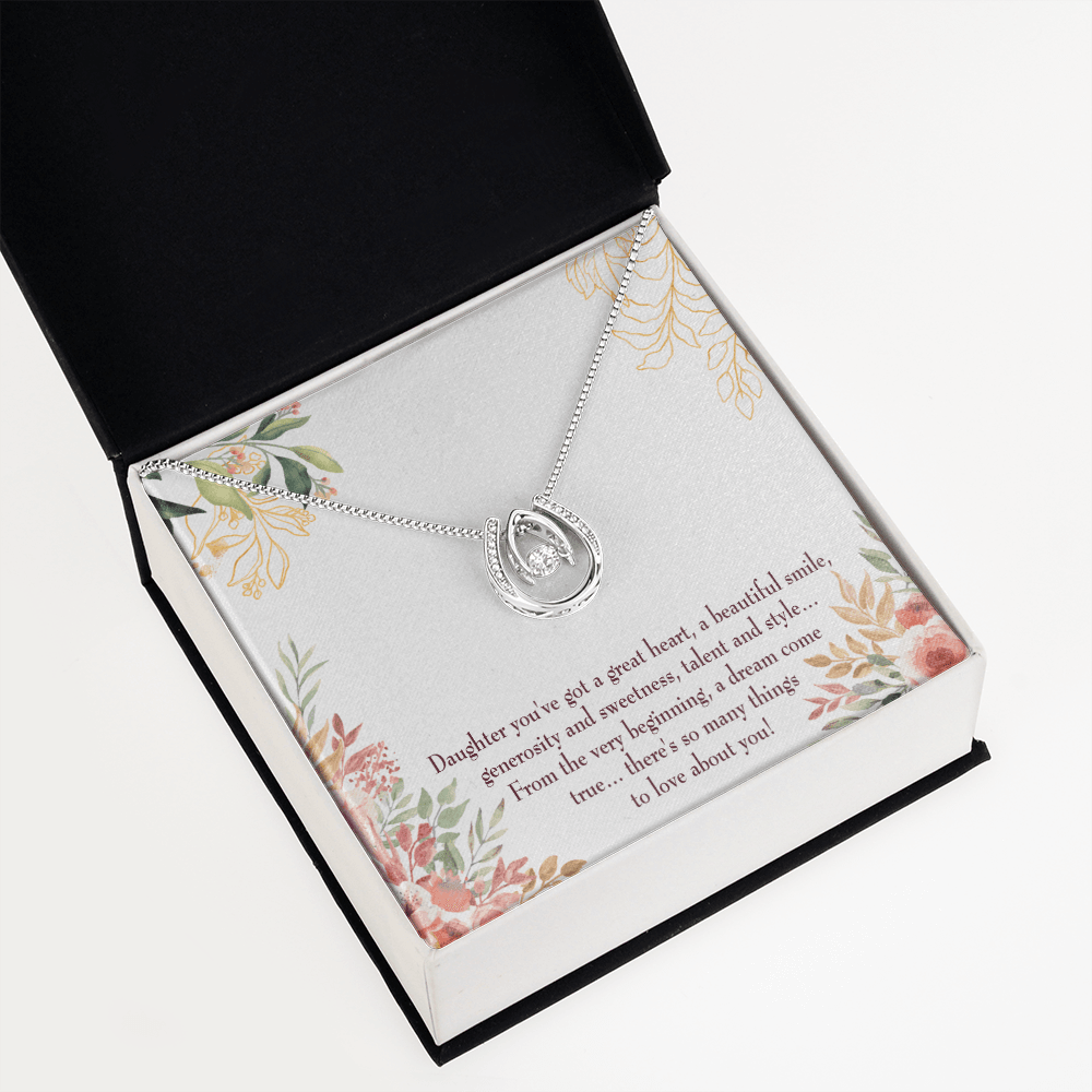 To My Daughter Beautiful Smile Lucky Horseshoe Necklace Message Card 14k w CZ Crystals-Express Your Love Gifts