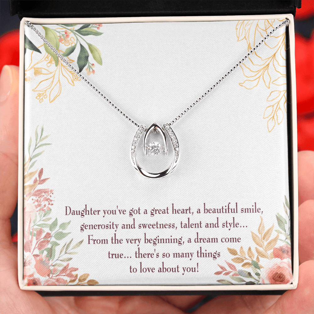 To My Daughter Beautiful Smile Lucky Horseshoe Necklace Message Card 14k w CZ Crystals-Express Your Love Gifts