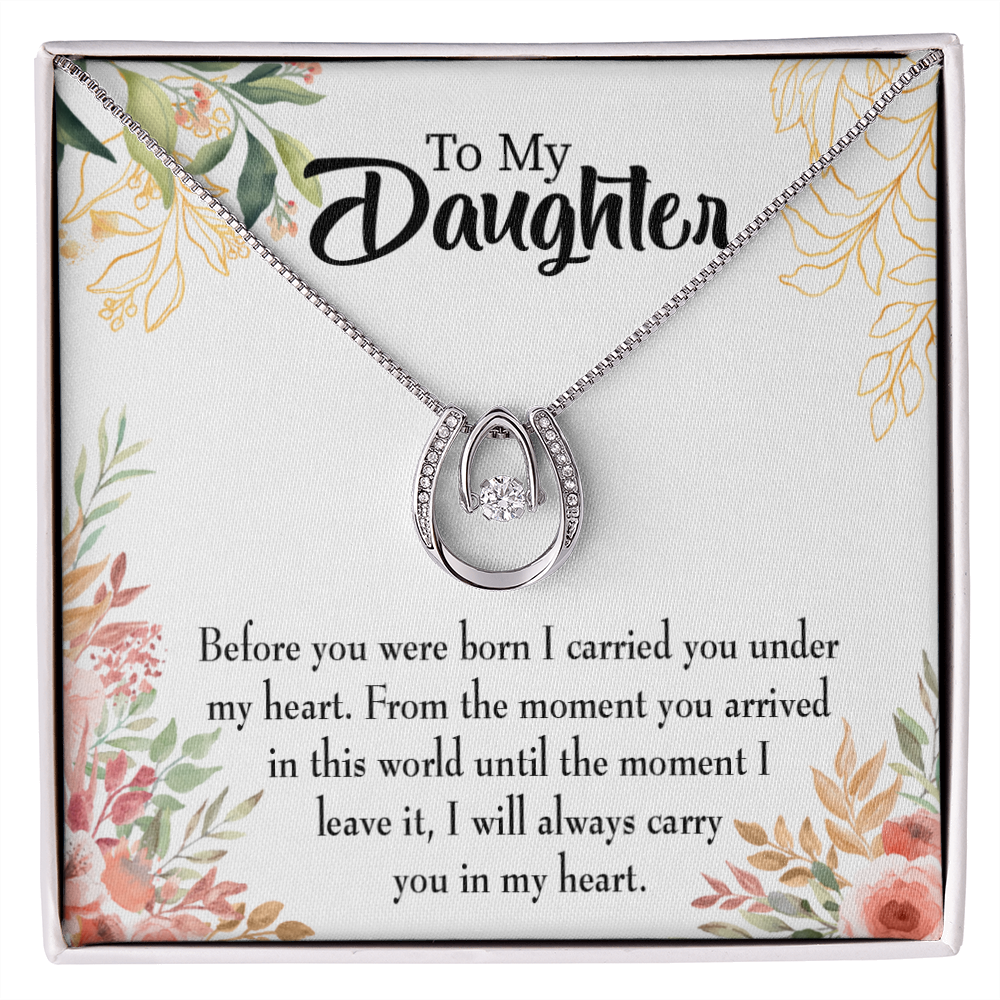 To My Daughter Before You Were Born Lucky Horseshoe Necklace Message Card 14k w CZ Crystals-Express Your Love Gifts