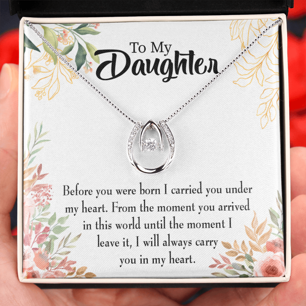 To My Daughter Before You Were Born Lucky Horseshoe Necklace Message Card 14k w CZ Crystals-Express Your Love Gifts