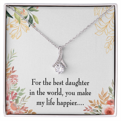 To My Daughter Best Daughter in the World Alluring Ribbon Necklace Message Card-Express Your Love Gifts