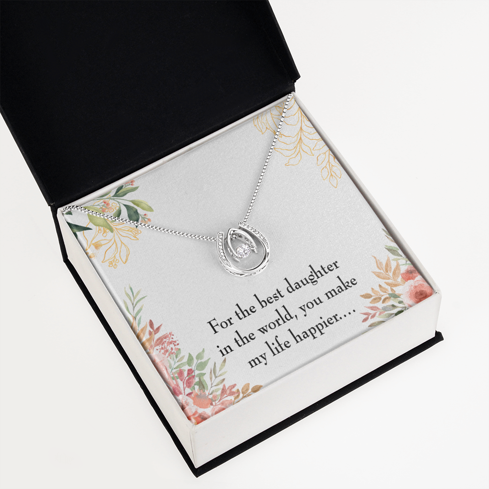 To My Daughter Best Daughter in the World Lucky Horseshoe Necklace Message Card 14k w CZ Crystals-Express Your Love Gifts