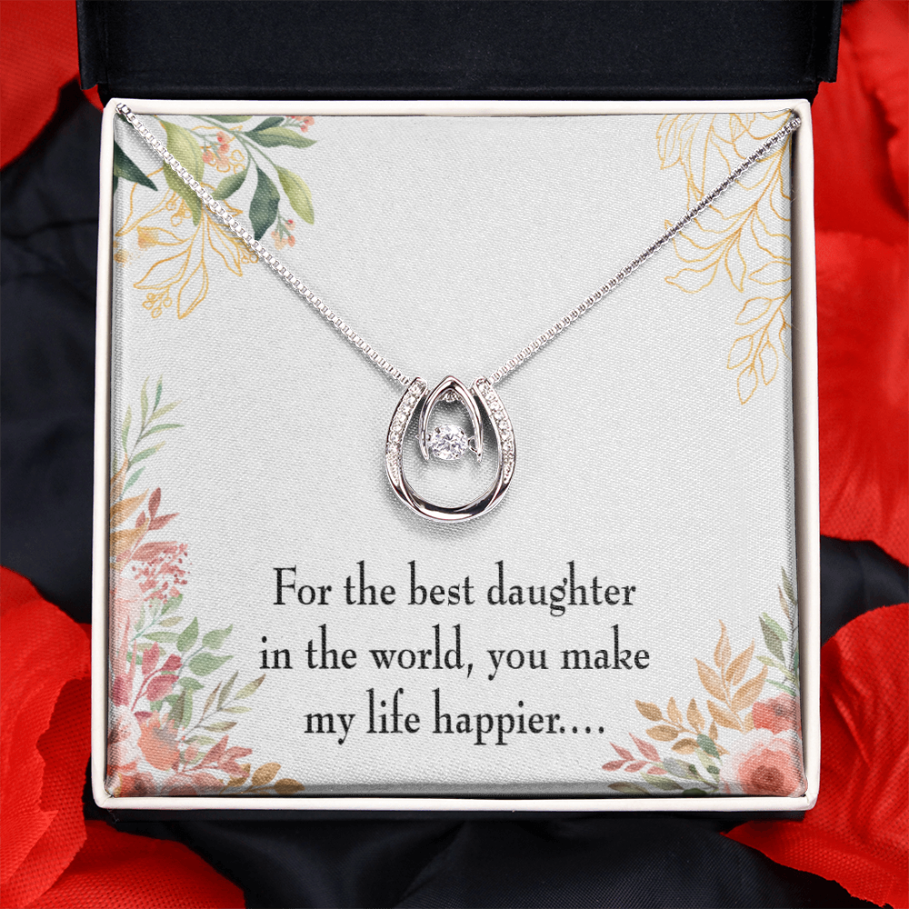 To My Daughter Best Daughter in the World Lucky Horseshoe Necklace Message Card 14k w CZ Crystals-Express Your Love Gifts