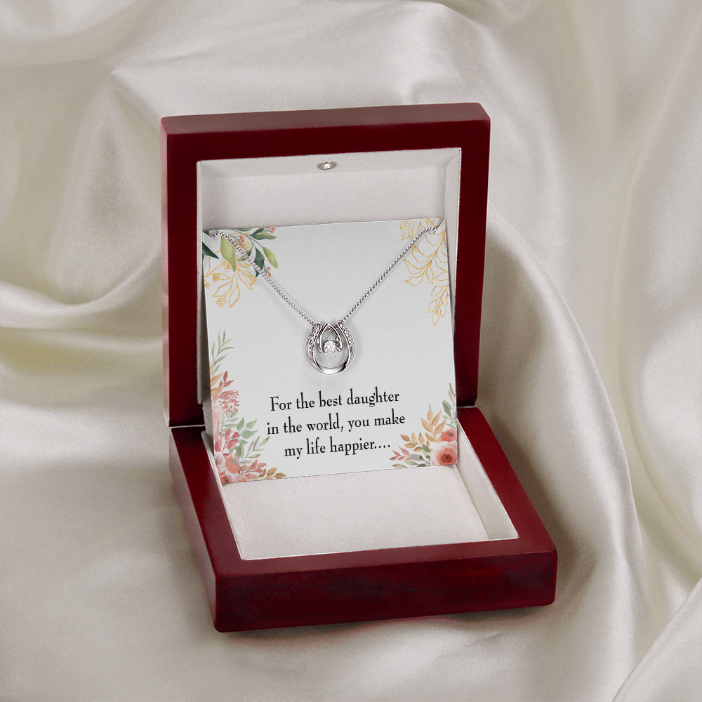 To My Daughter Best Daughter in the World Lucky Horseshoe Necklace Message Card 14k w CZ Crystals-Express Your Love Gifts