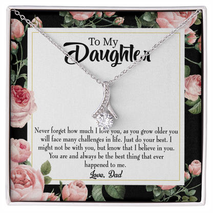 To My Daughter Best Thing From Dad Alluring Ribbon Necklace Message Card-Express Your Love Gifts