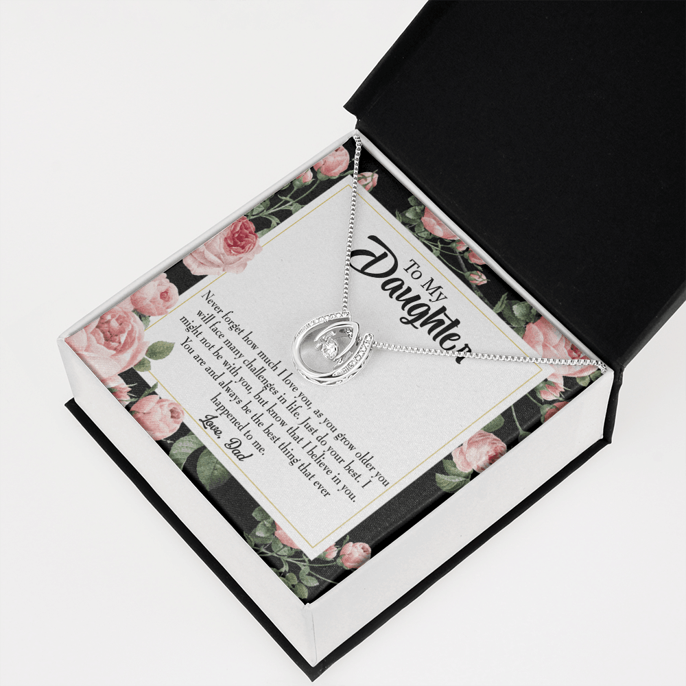 To My Daughter Best Thing From Dad Lucky Horseshoe Necklace Message Card 14k w CZ Crystals-Express Your Love Gifts
