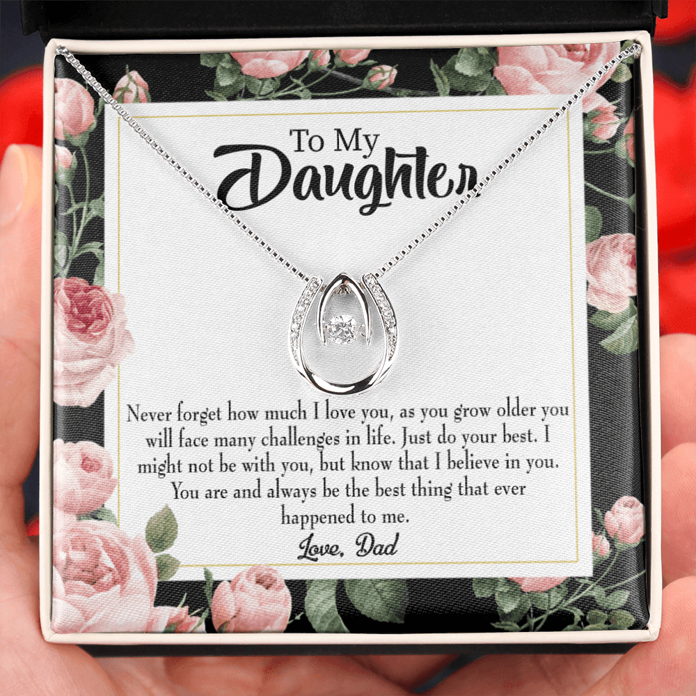 To My Daughter Best Thing From Dad Lucky Horseshoe Necklace Message Card 14k w CZ Crystals-Express Your Love Gifts