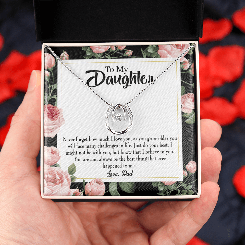 To My Daughter Best Thing From Dad Lucky Horseshoe Necklace Message Card 14k w CZ Crystals-Express Your Love Gifts