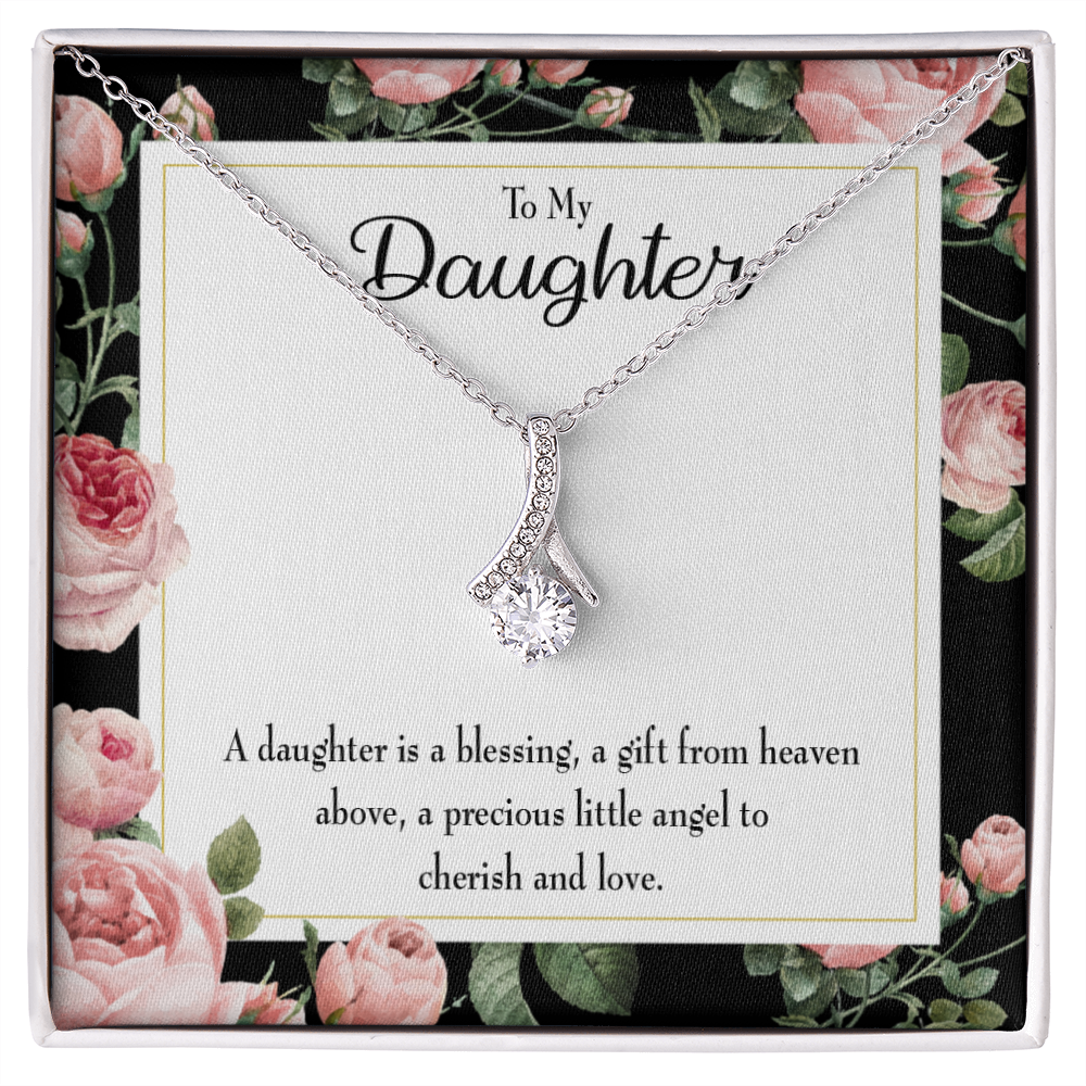 To My Daughter Blessing From Heaven Alluring Ribbon Necklace Message Card-Express Your Love Gifts