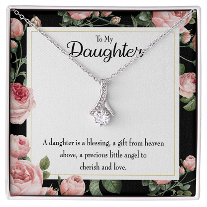 To My Daughter Blessing From Heaven Alluring Ribbon Necklace Message Card-Express Your Love Gifts