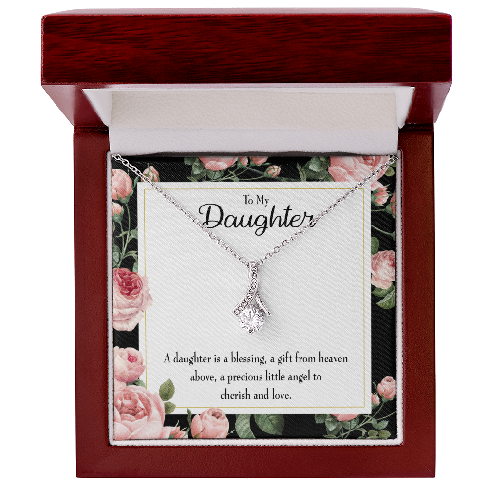 To My Daughter Blessing From Heaven Alluring Ribbon Necklace Message Card-Express Your Love Gifts