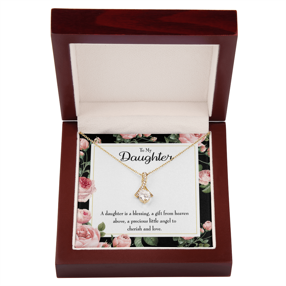 To My Daughter Blessing From Heaven Alluring Ribbon Necklace Message Card-Express Your Love Gifts