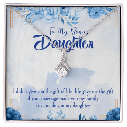 To My Daughter Bonus Daughter Alluring Ribbon Necklace Message Card-Express Your Love Gifts