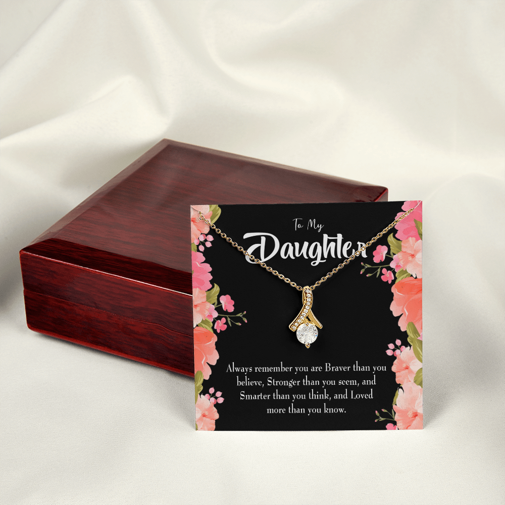 To My Daughter Braver Stronger and Smarter Alluring Ribbon Necklace Message Card-Express Your Love Gifts