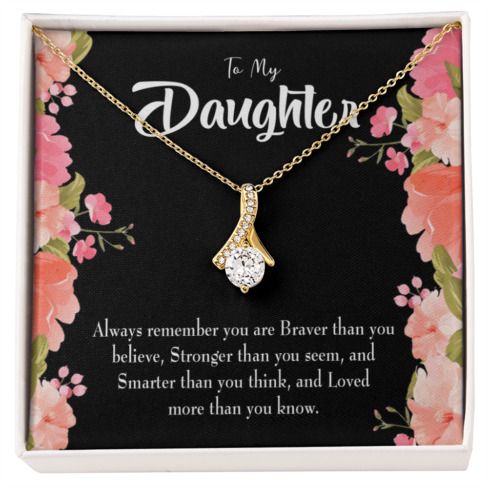 To My Daughter Braver Stronger and Smarter Alluring Ribbon Necklace Message Card-Express Your Love Gifts