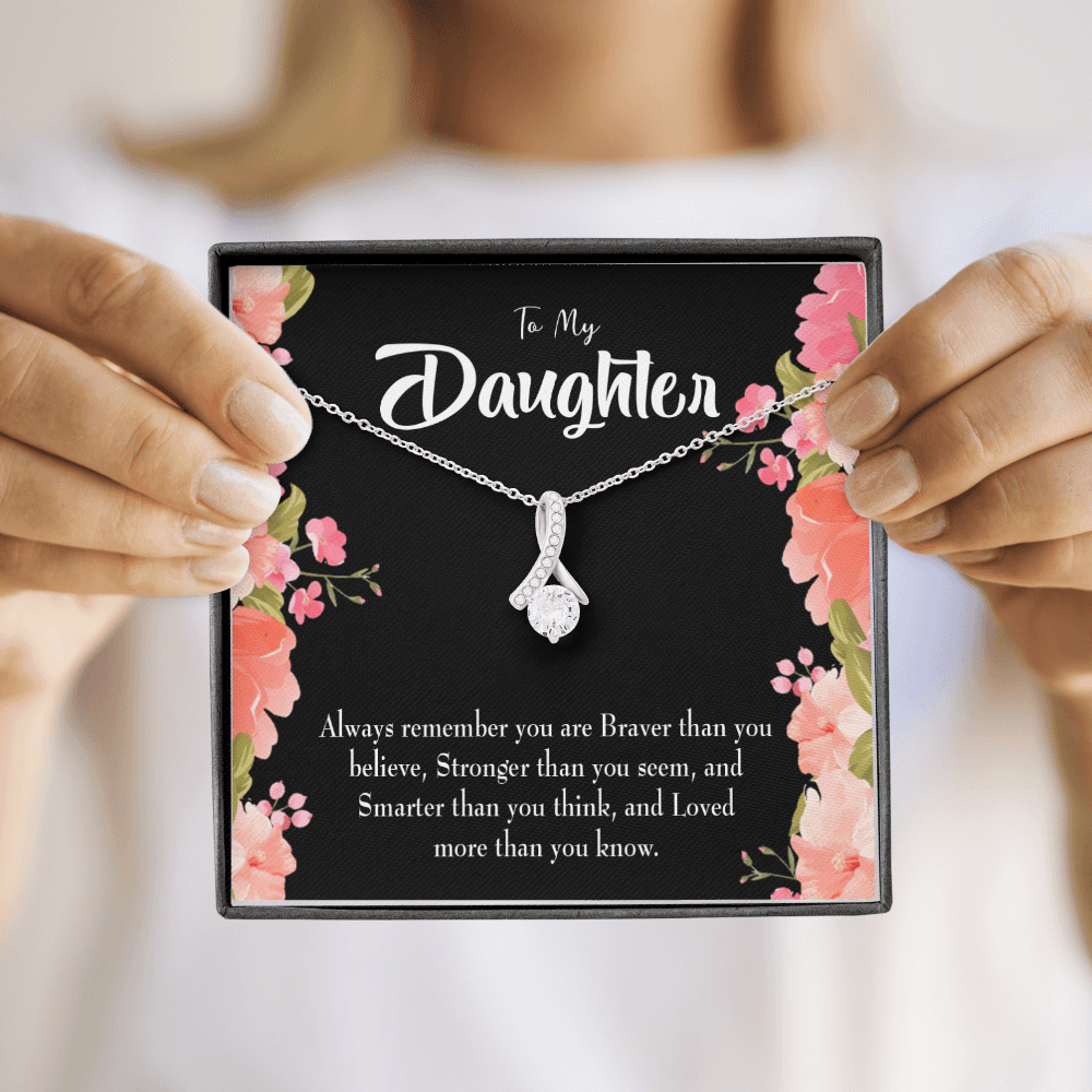 To My Daughter Braver Stronger and Smarter Alluring Ribbon Necklace Message Card-Express Your Love Gifts