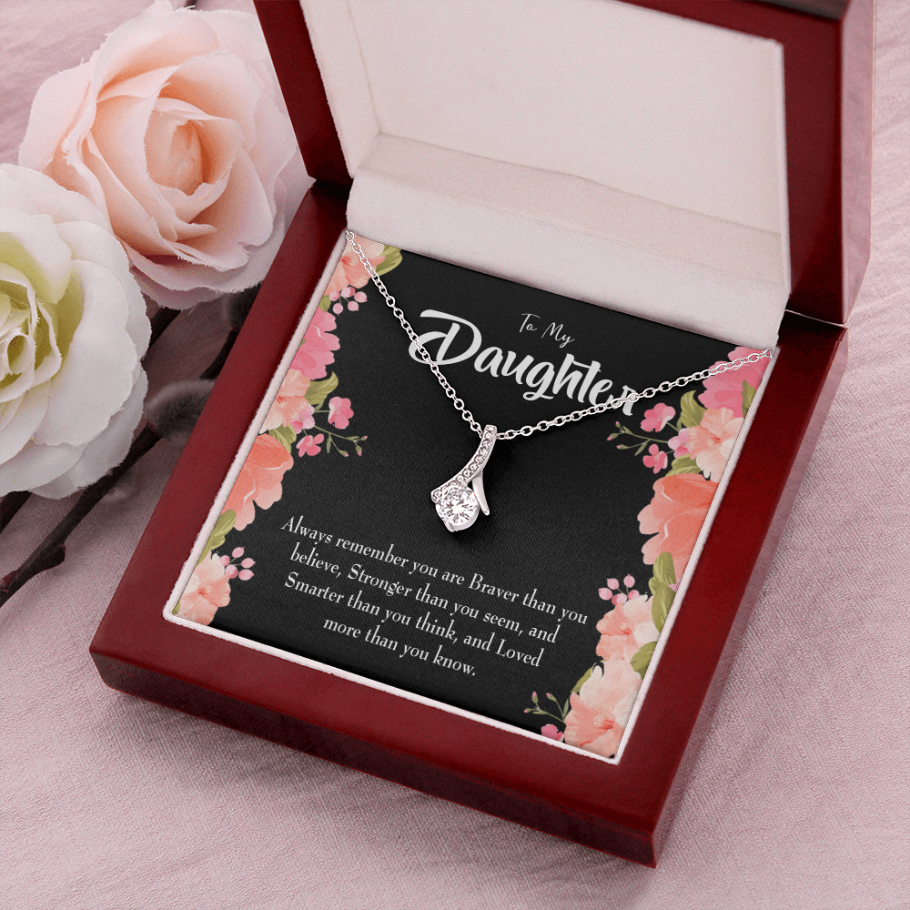 To My Daughter Braver Stronger and Smarter Alluring Ribbon Necklace Message Card-Express Your Love Gifts