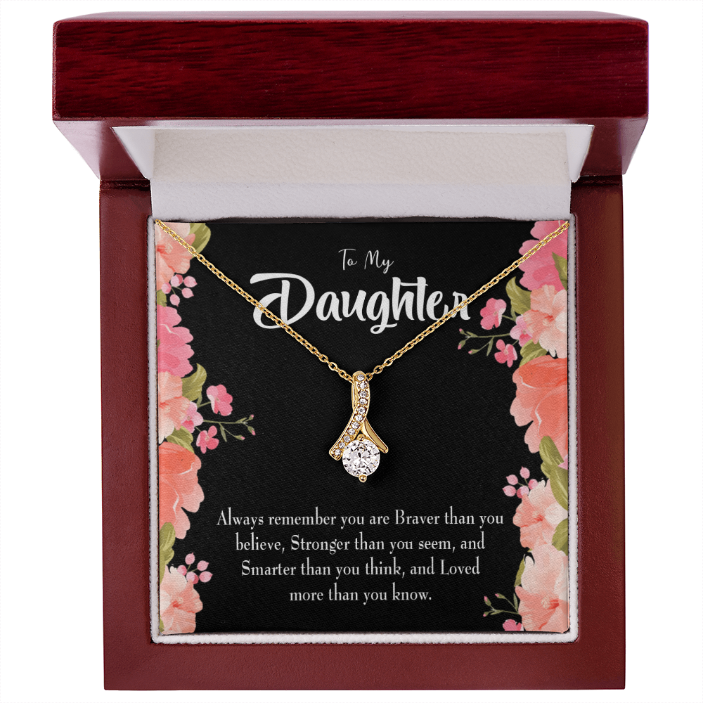 To My Daughter Braver Stronger and Smarter Alluring Ribbon Necklace Message Card-Express Your Love Gifts