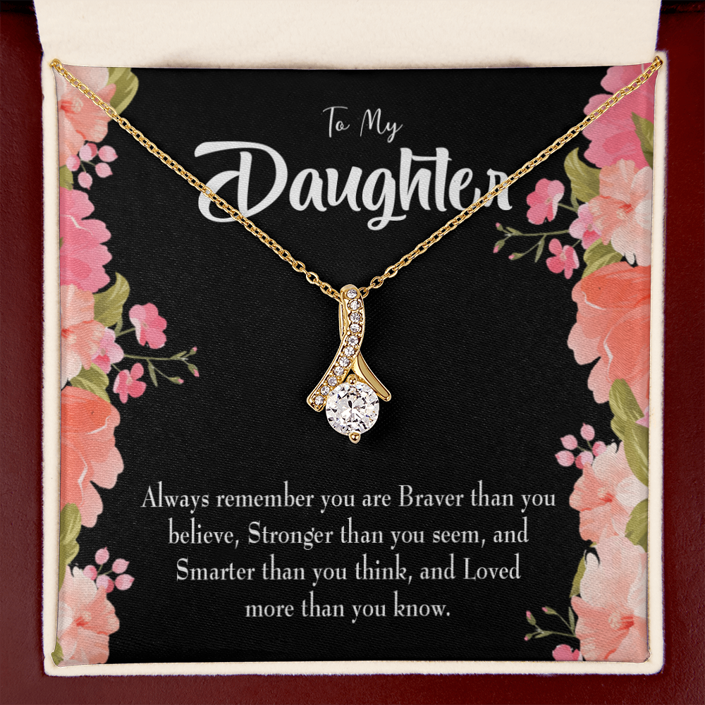 To My Daughter Braver Stronger and Smarter Alluring Ribbon Necklace Message Card-Express Your Love Gifts