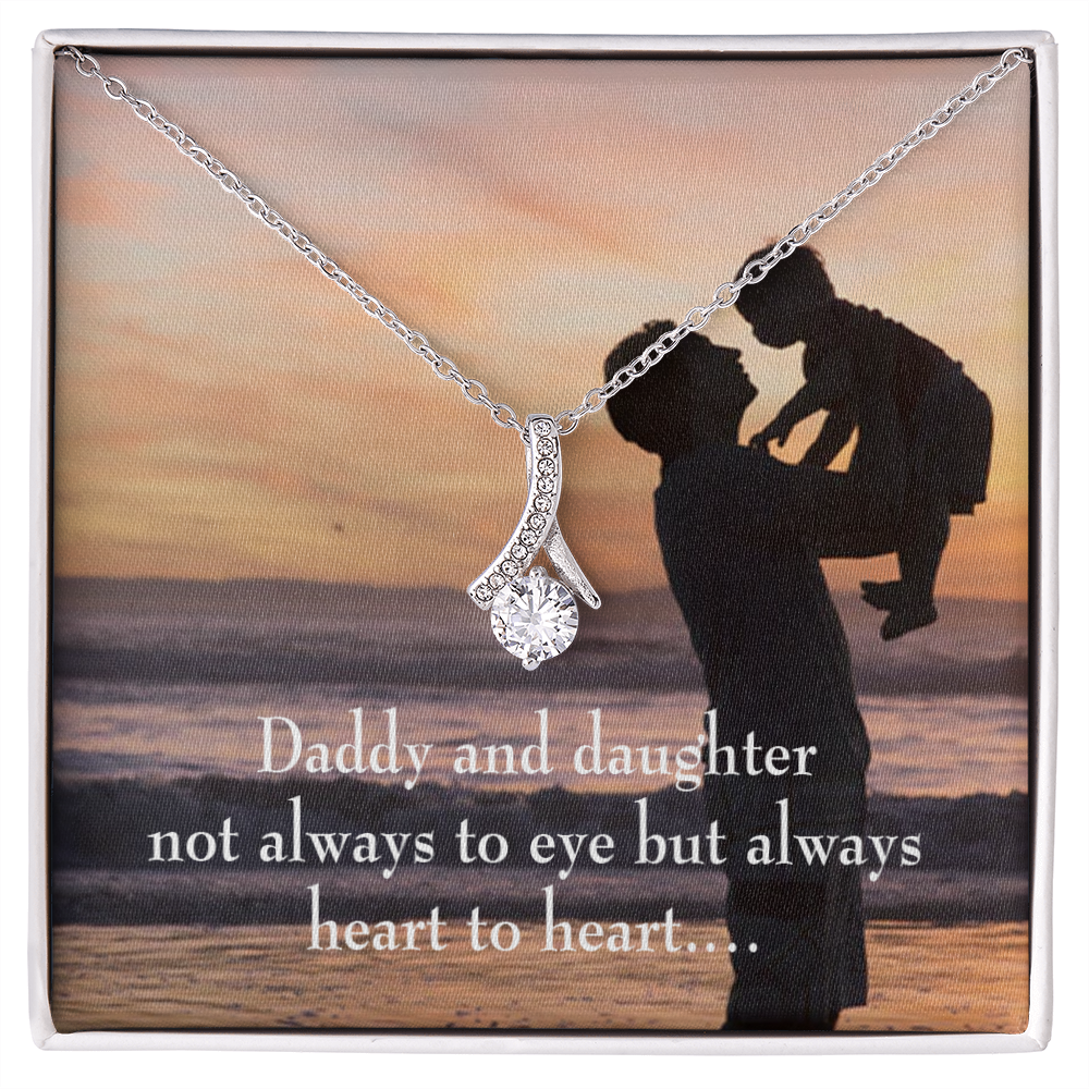 To My Daughter Dad and Daughter Heart to Heart Alluring Ribbon Necklace Message Card-Express Your Love Gifts