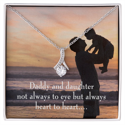 To My Daughter Dad and Daughter Heart to Heart Alluring Ribbon Necklace Message Card-Express Your Love Gifts