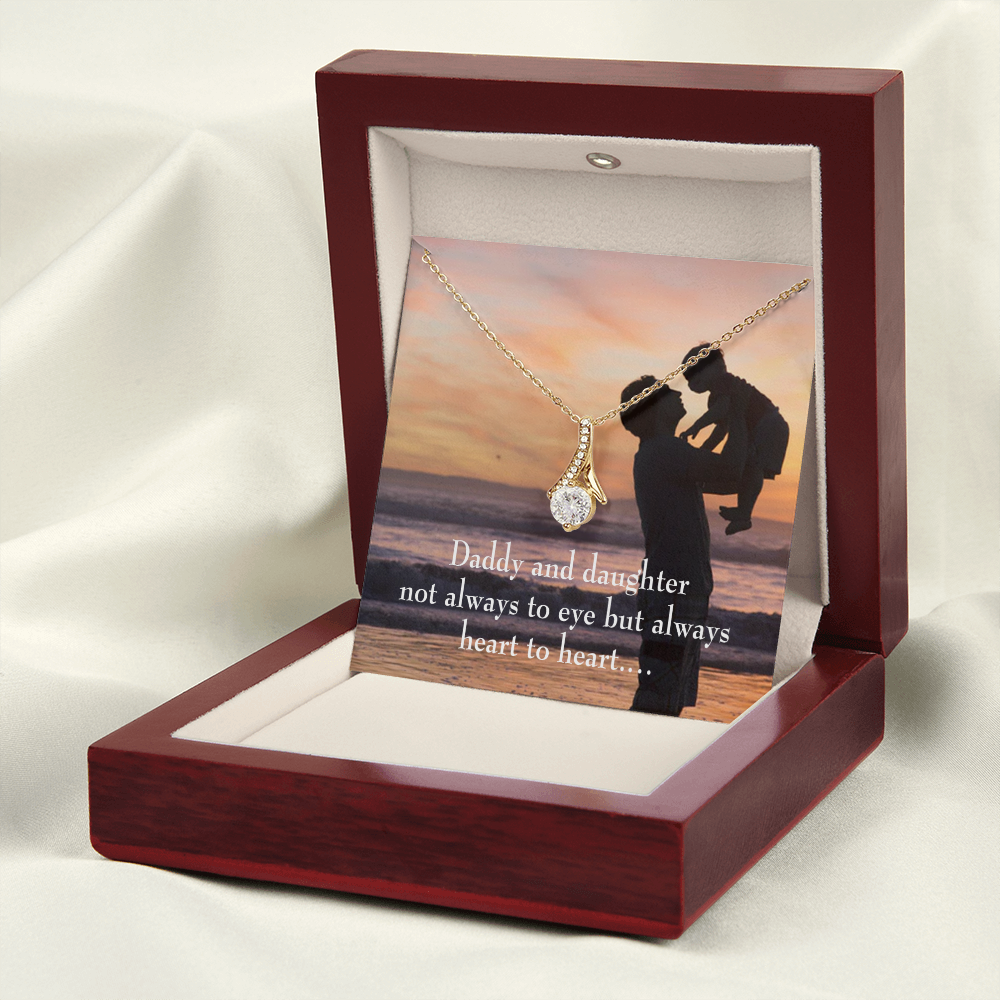To My Daughter Dad and Daughter Heart to Heart Alluring Ribbon Necklace Message Card-Express Your Love Gifts