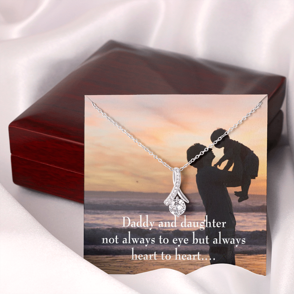 To My Daughter Dad and Daughter Heart to Heart Alluring Ribbon Necklace Message Card-Express Your Love Gifts