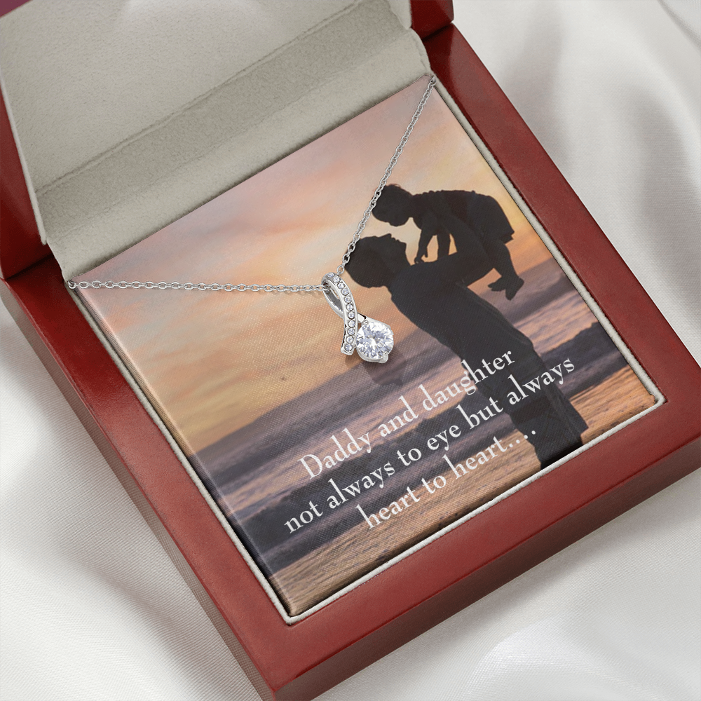To My Daughter Dad and Daughter Heart to Heart Alluring Ribbon Necklace Message Card-Express Your Love Gifts