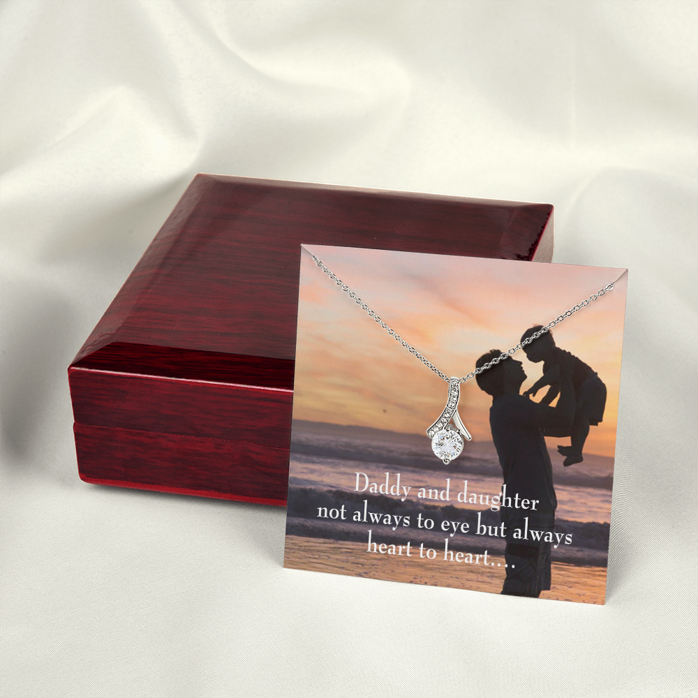 To My Daughter Dad and Daughter Heart to Heart Alluring Ribbon Necklace Message Card-Express Your Love Gifts