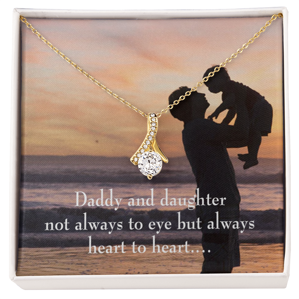 To My Daughter Dad and Daughter Heart to Heart Alluring Ribbon Necklace Message Card-Express Your Love Gifts