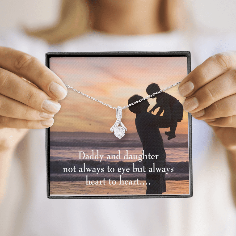 To My Daughter Dad and Daughter Heart to Heart Alluring Ribbon Necklace Message Card-Express Your Love Gifts