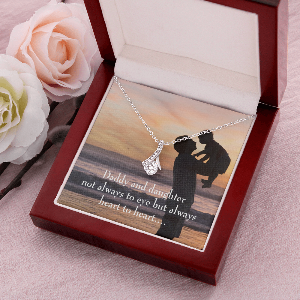 To My Daughter Dad and Daughter Heart to Heart Alluring Ribbon Necklace Message Card-Express Your Love Gifts