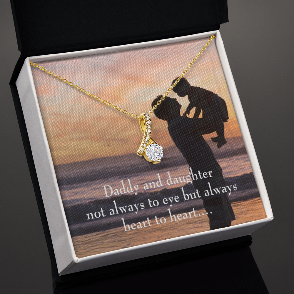 To My Daughter Dad and Daughter Heart to Heart Alluring Ribbon Necklace Message Card-Express Your Love Gifts