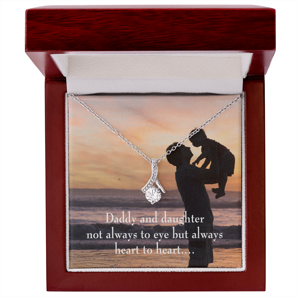 To My Daughter Dad and Daughter Heart to Heart Alluring Ribbon Necklace Message Card-Express Your Love Gifts