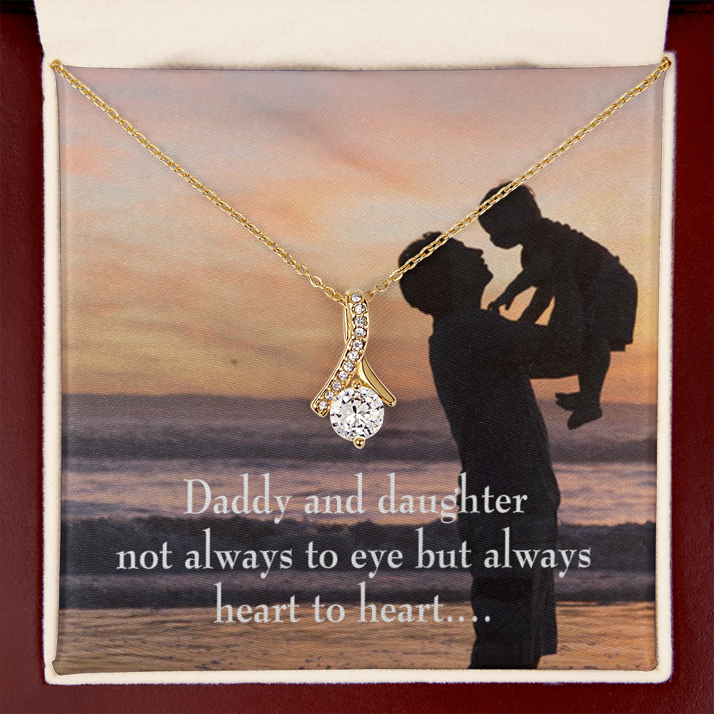 To My Daughter Dad and Daughter Heart to Heart Alluring Ribbon Necklace Message Card-Express Your Love Gifts