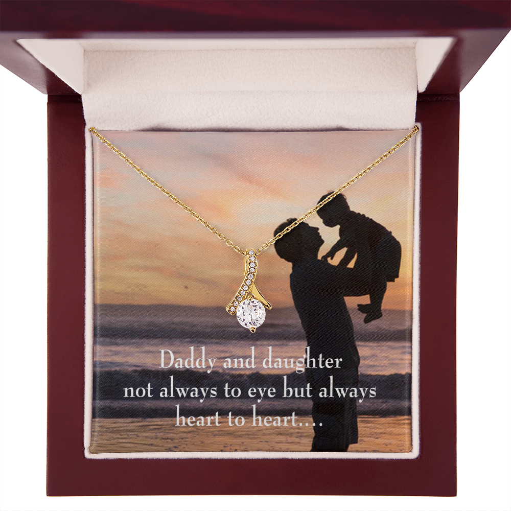 To My Daughter Dad and Daughter Heart to Heart Alluring Ribbon Necklace Message Card-Express Your Love Gifts